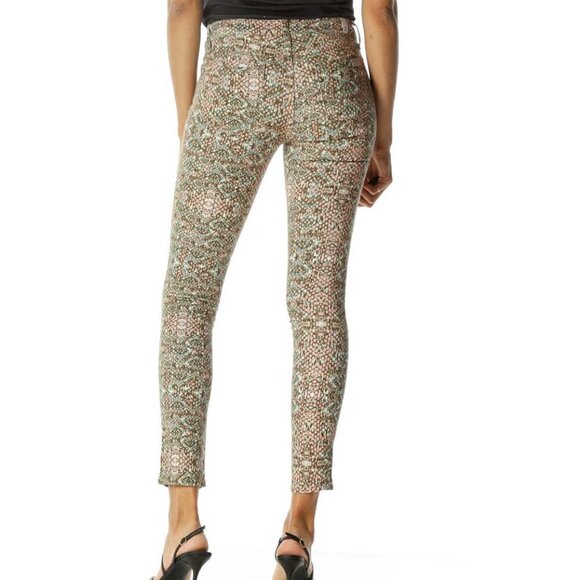 7 For All Mankind Beige Pink Green Snake Print Tapered Pants - Picture 3 of 6